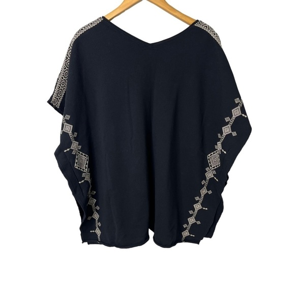 Johnny Was Shobah Long French Terry Poncho Embroidered Black Size Medium 3727JW - Picture 4 of 7